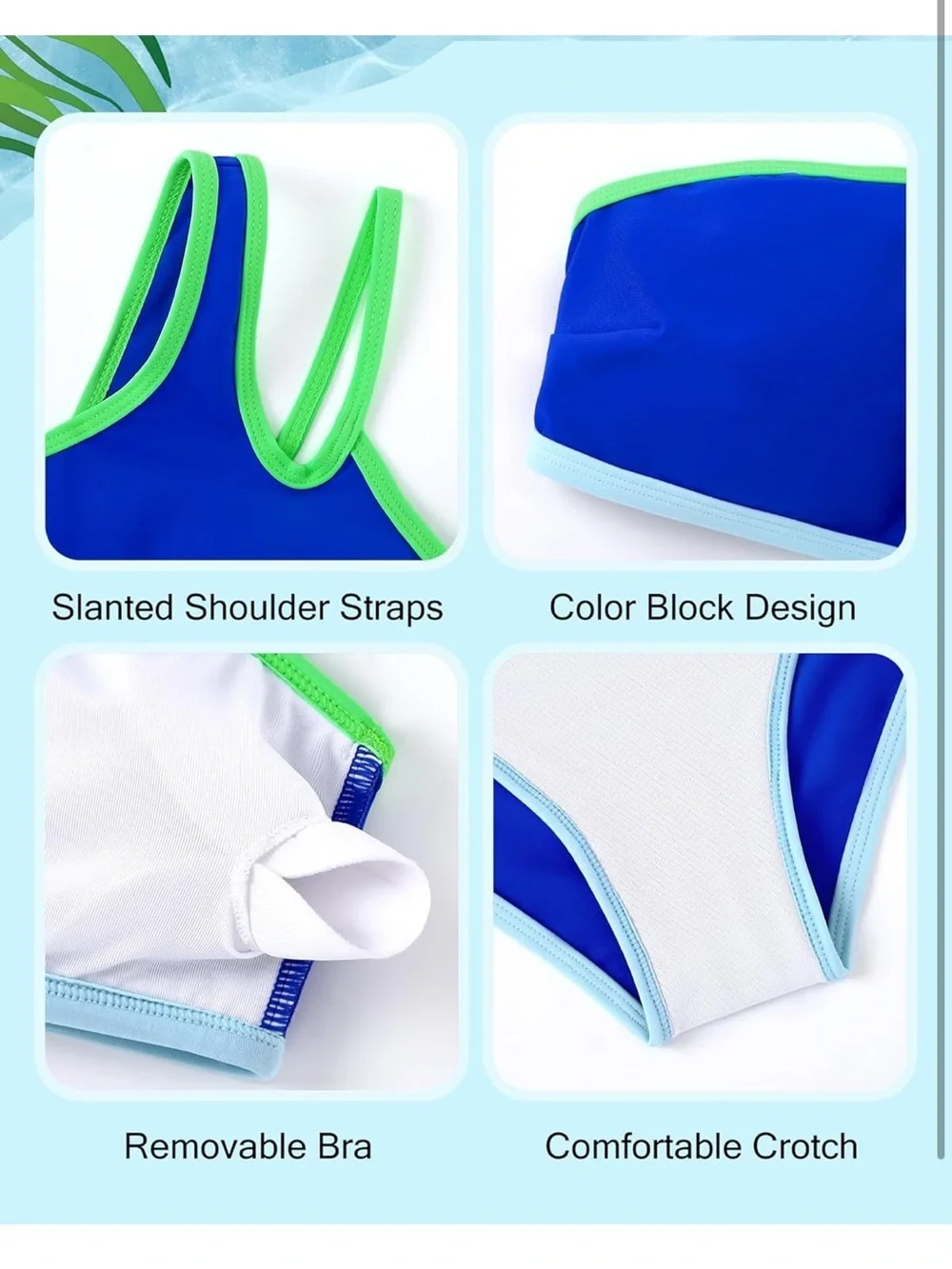 Two Piece One Shoulder Bathing Suit with Chest Pad (13-14Y) 1264/10-1